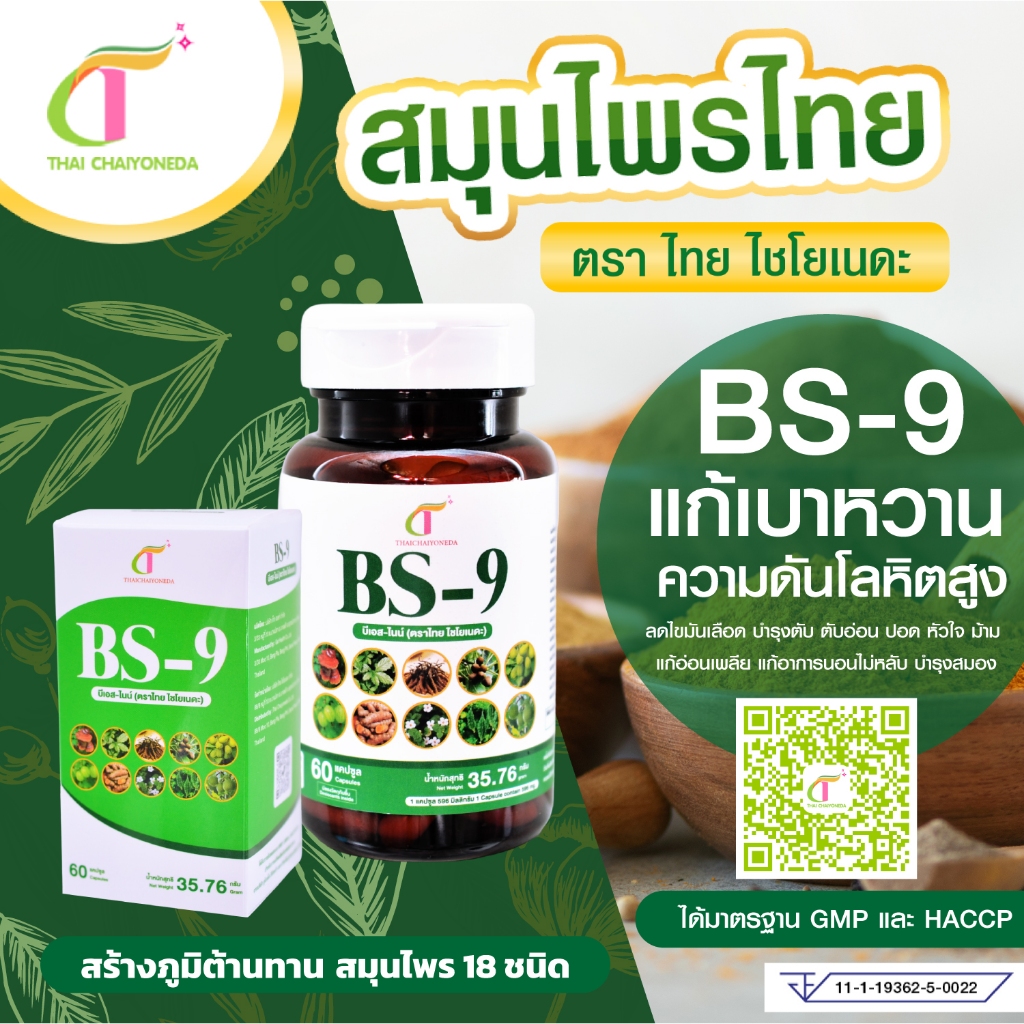 แก้เบาหวาน ความดัน ไขมันในเลือด บำรุงตับอ่อน ไต บำรุงร่างกาย/BS9บีเอสไนน์ สินค้าของแท้แบรนด์ ไทยไชโยเนดะ