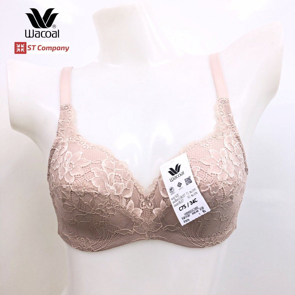 เสื้อใน Wacoal Basic Bra สีเบจ (Beige) รุ่น WB9922 บรา 4/5 cup เสริมโครง เสริมฟองบาง ลายลูกไม้ ชุดชั