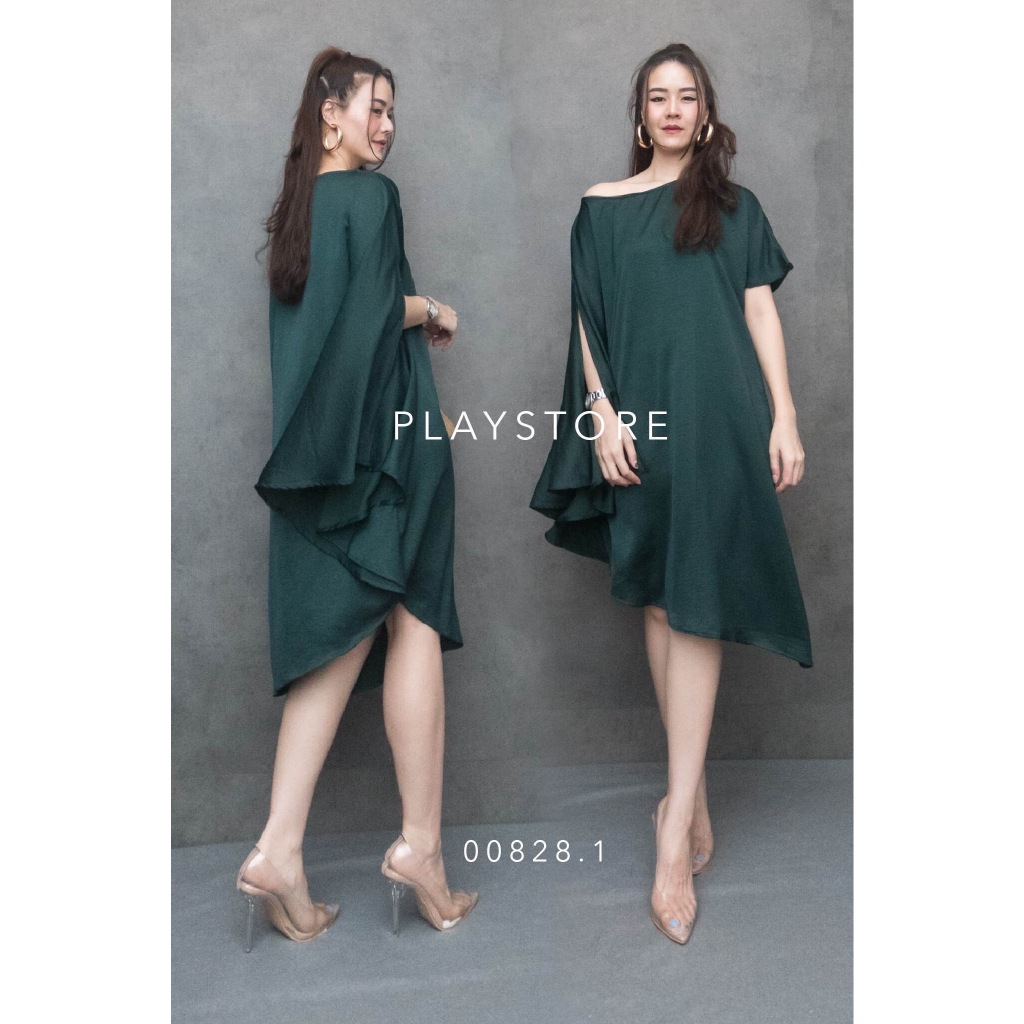 🩷🩷 MirrorSister 00828.1 เดรสซาติน ชายเฉียง เนื้อดีมีน้ำหนัก เก๋ สวยหรู ดีไซน์แขนทั้ง2ข้าง ต่างสไตล์ - รูปที่ 7