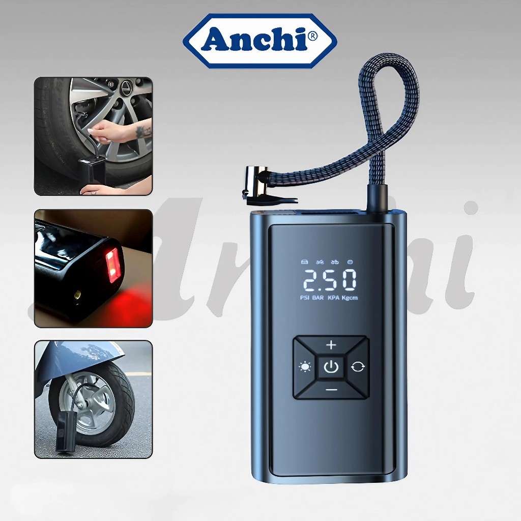 ANCHI ที่เติมลมยางรถ จอLED เครื่องปั๊มลมไฟฟ้า 150Psi ปั๊มลมในรถยนต์ชาร์จสมาร์ทไร้สายปั๊มลมไร