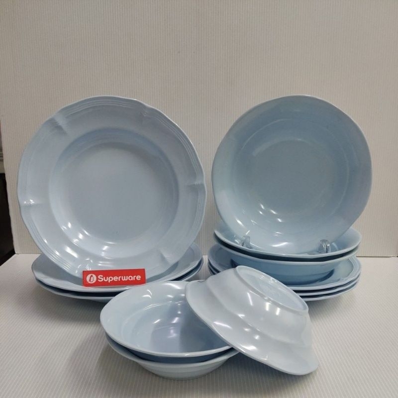 ซุปเปอร์แวร์สีฟ้าทรงคลาสสิคชุด 12 ชิ้น จาน9"/3จาน8"/3ชาม 7.5"/3ชาม 6"/3ของซุปเปอร์แวร์แท้ตรานกเพนกวิน