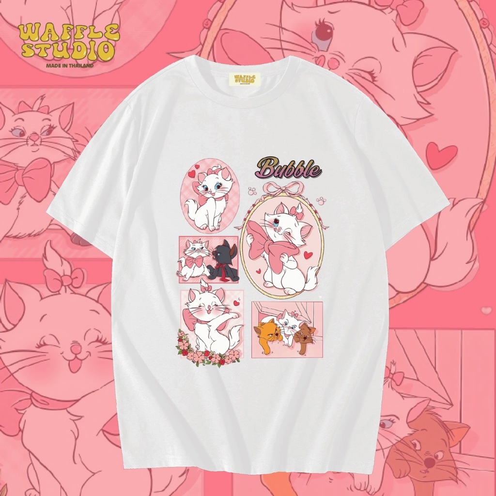 [ ส่งฟรี ] WS0100 เสื้อยืดโอเวอร์ไซส์ เสื้อยืดเกาหลี ผ้าคอตตอน100% เสื้อยืด Marie มารี แมวมารี WAFFLE STUDIO