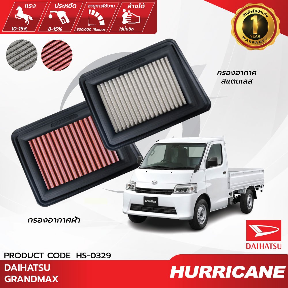 HURRICANE กรองอากาศรถยนต์ผ้าแดง & สแตนเลส Daihatsu Mira HS-0179