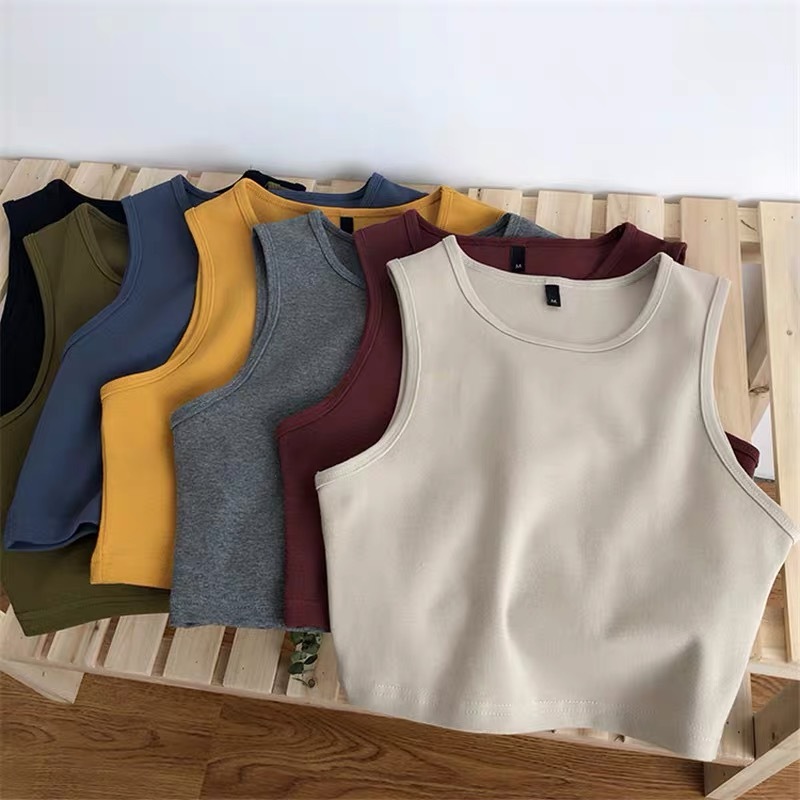 yoyomall 🌈 7 สีพร้อมส่ง เสื้อครอปแขนกุดผ้านุ่ม ไม่บาง 🌈 | ผ้าร่องเล็ก กระชับสัดส่วน #023