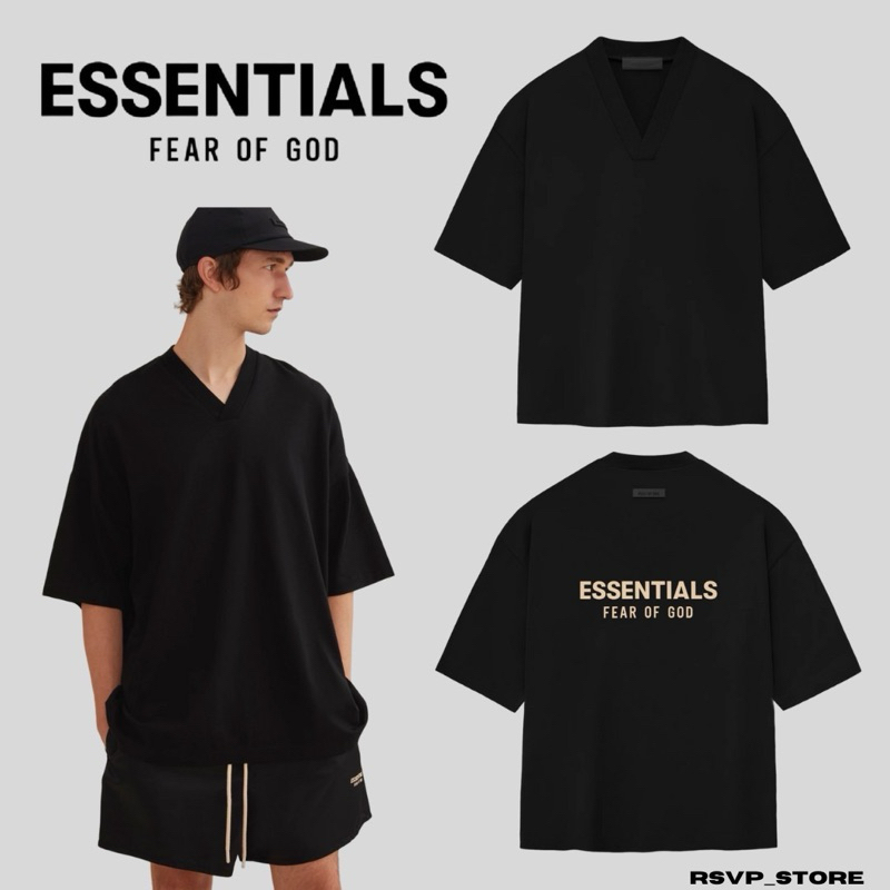 เสื้อยืดแขนสั้นแบรนด์ Fear of God Essentials v-neck tee