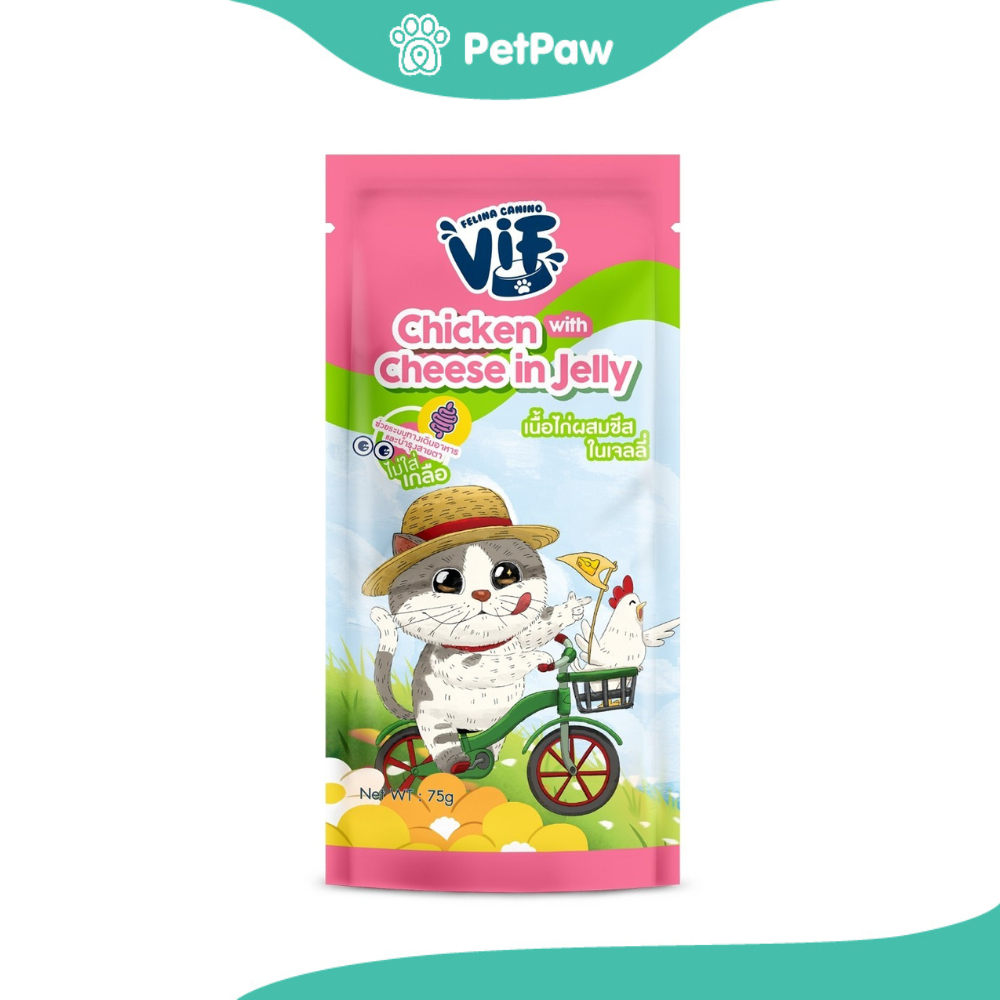 Vif Cat สูตร C14 Chicken with Cheese in Jelly (เนื้อไก่ผสมชีสในเจลลี่) อาหารเปียกสำหรับแมว 6 เดือนขึ้นไป 75g.