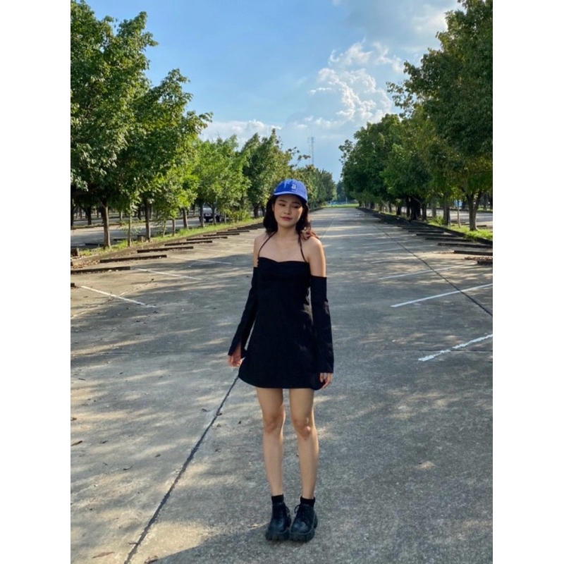 A42 เดรสต่อแขน คล้องคอ สม็อคหลัง สีพาสเทลน่ารัก เดรสแฟชั่นใส่ไปคาเฟ่ ใส่เที่ยว