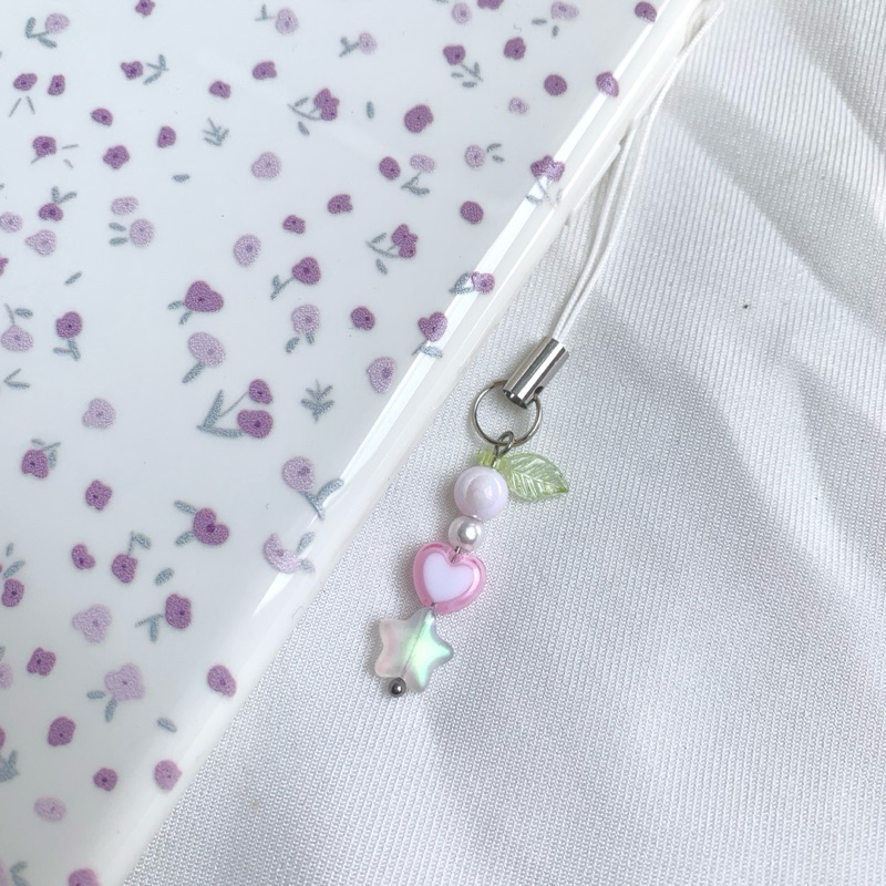 star and heart pink | พวงกุญแจ สายคล้องโทรศัพท์ ดาว หัวใจ ใบไม้ สีชมพู