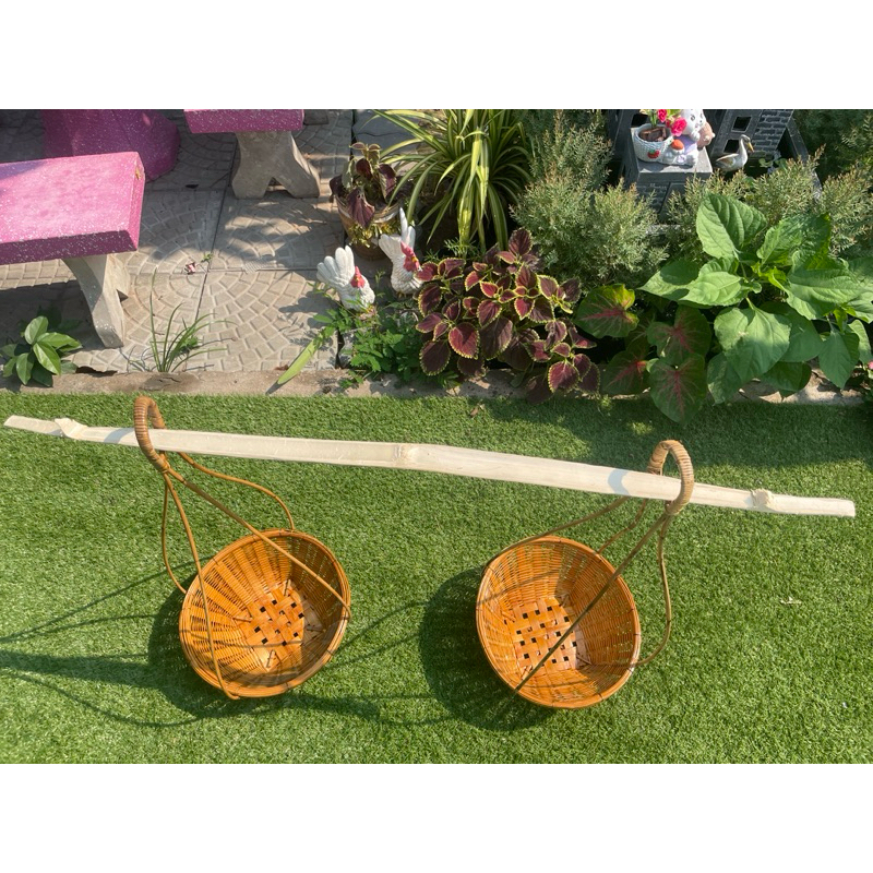 หาบ ใส่ เหรียญ โปรยทาน หาบกระจาด หาบเหรียญ โปรยทาน ขนาดเล็ก กว้าง 12 นิ้ว พร้อมไม้คานหัวตัด - รูปที่ 7