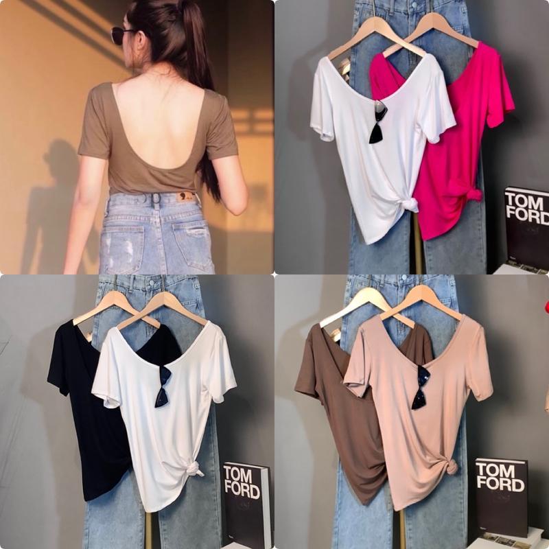 เสื้อยืดแขนสั้นทรงเว้าหลัง