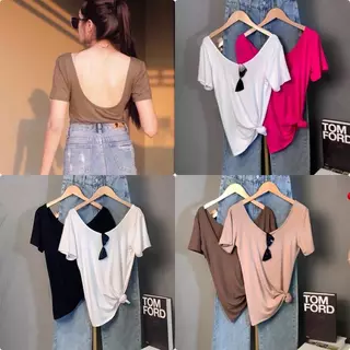 เสื้อยืดแขนสั้นทรงเว้าหลัง