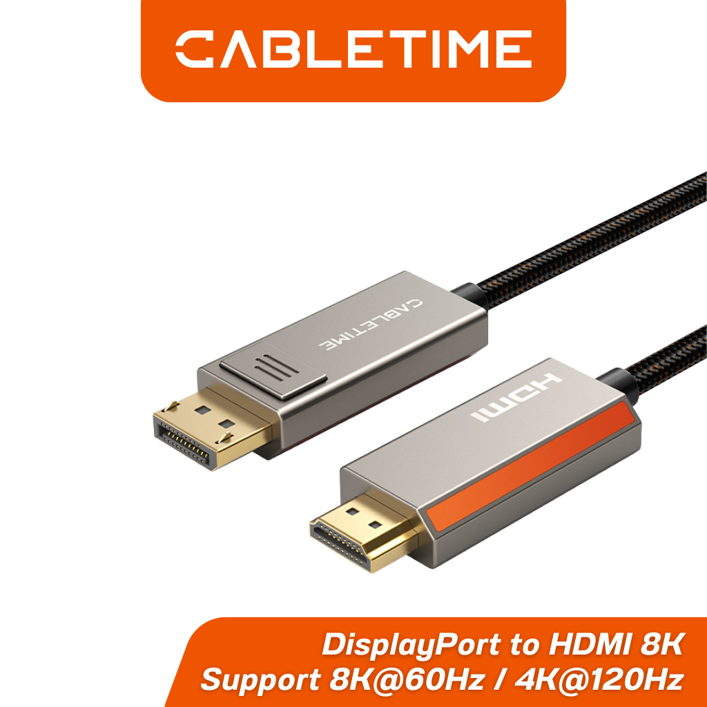 CABLETIME สายDisplayPort to HDMI Cable 8K Uni-Directional 8K 60Hz Displayport 1.4 to HDMI 2.1 CD36H 
