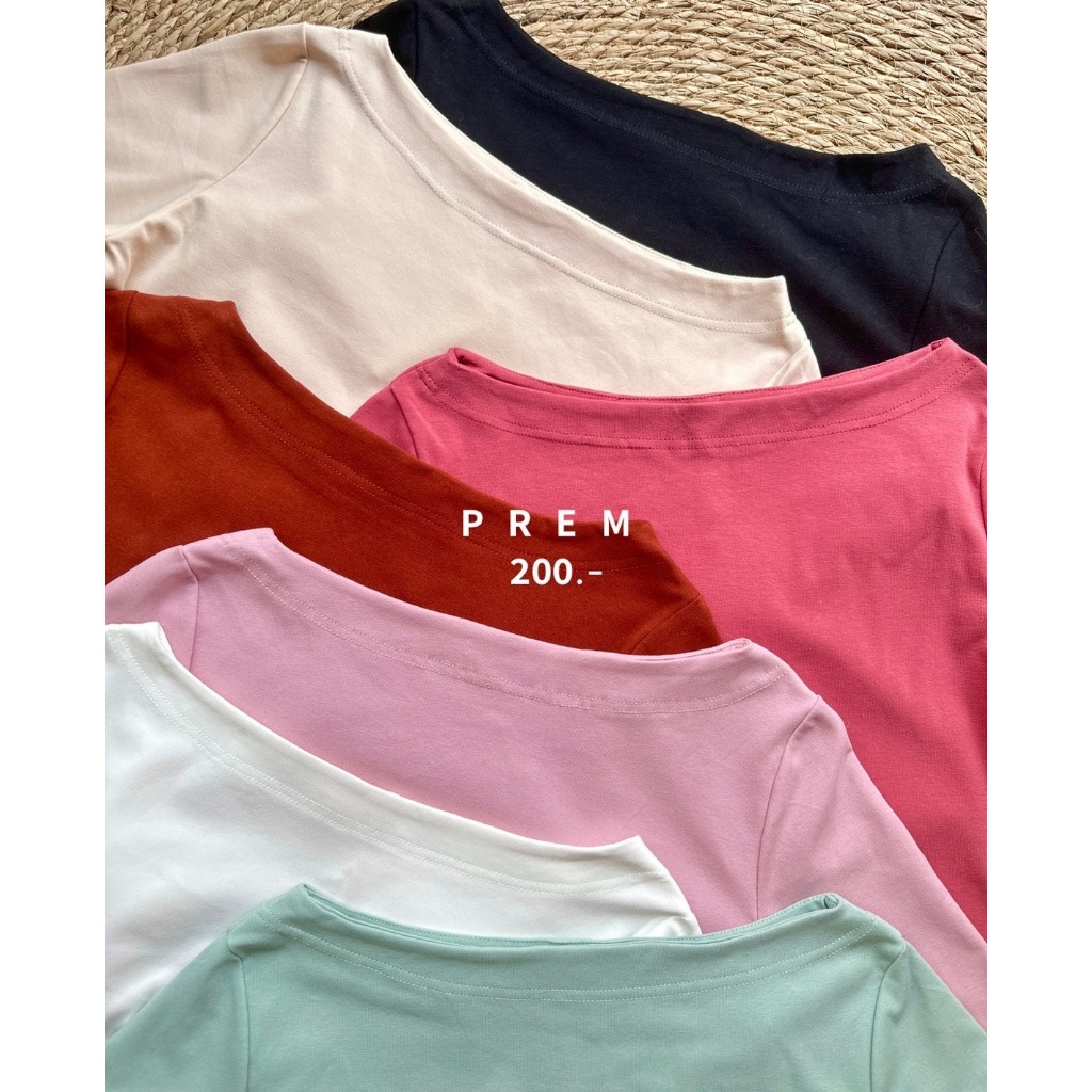เสื้อยืดคอปาด แขนสามส่วน ยืดได้เย้อะ สีสวย #1857