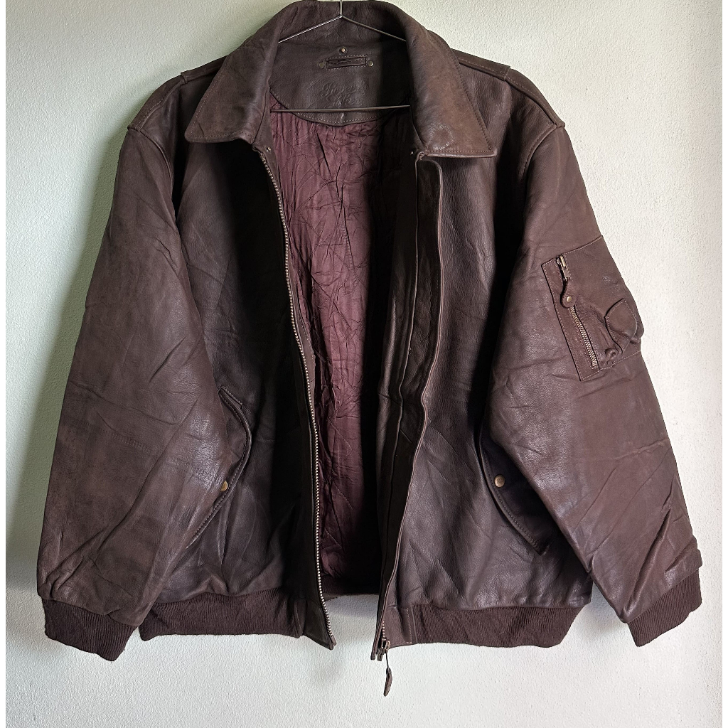 Real Leather Flight Bomber Brown Jacket  Rover and Lakes