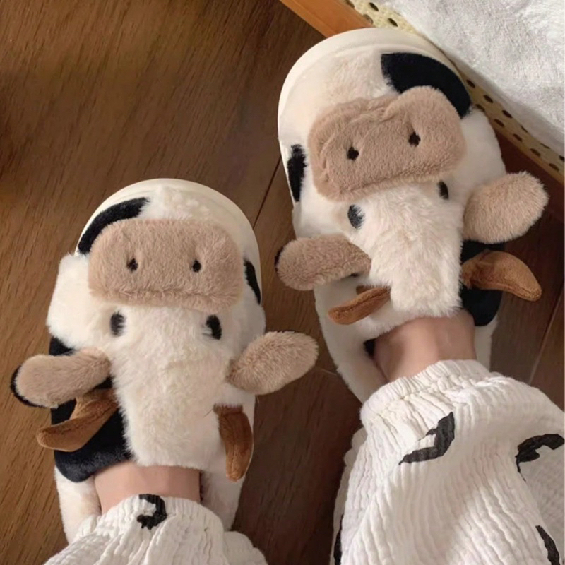 พร้อมส่งจากกทม. สลิปเปอร์วัว slipper นุ่มนิ่ม ใส่สบาย รองเท้าใส่ในบ้านลายวัว