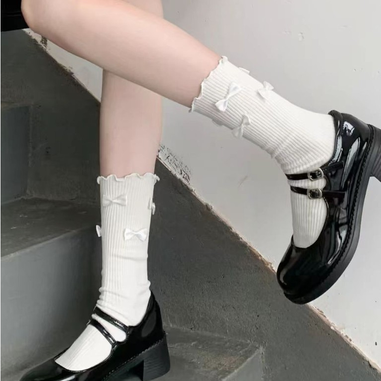 ถุงเท้าลูกไม้ ประดับโบว์น่ารัก ญี่ปุ่น น่ารัก  ระบายอากาศได้ดี สําหรับผู้หญิง