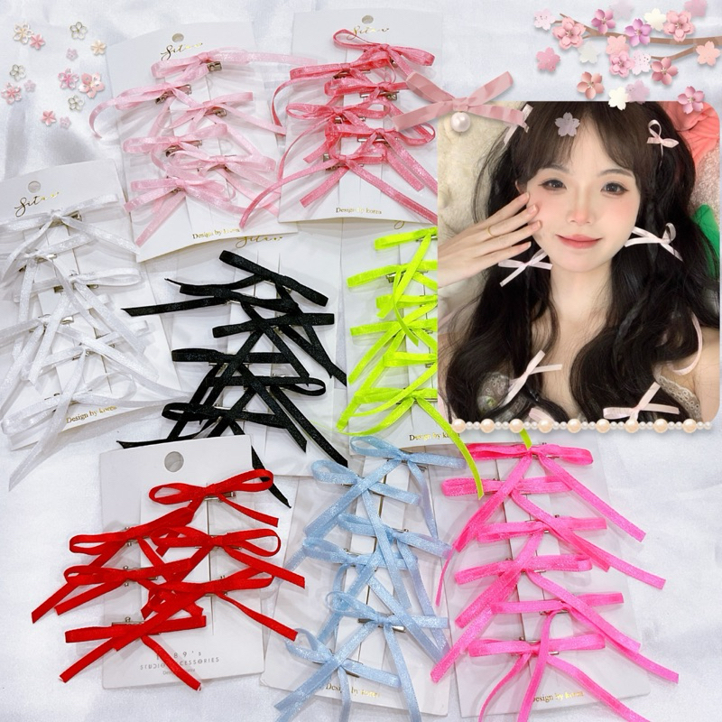 🎀 โบว์เส้นเล็ก โบว์จุ๊บจิ๊บ แผง6ชิ้น 💓🎀พร้อมส่งนะคะ