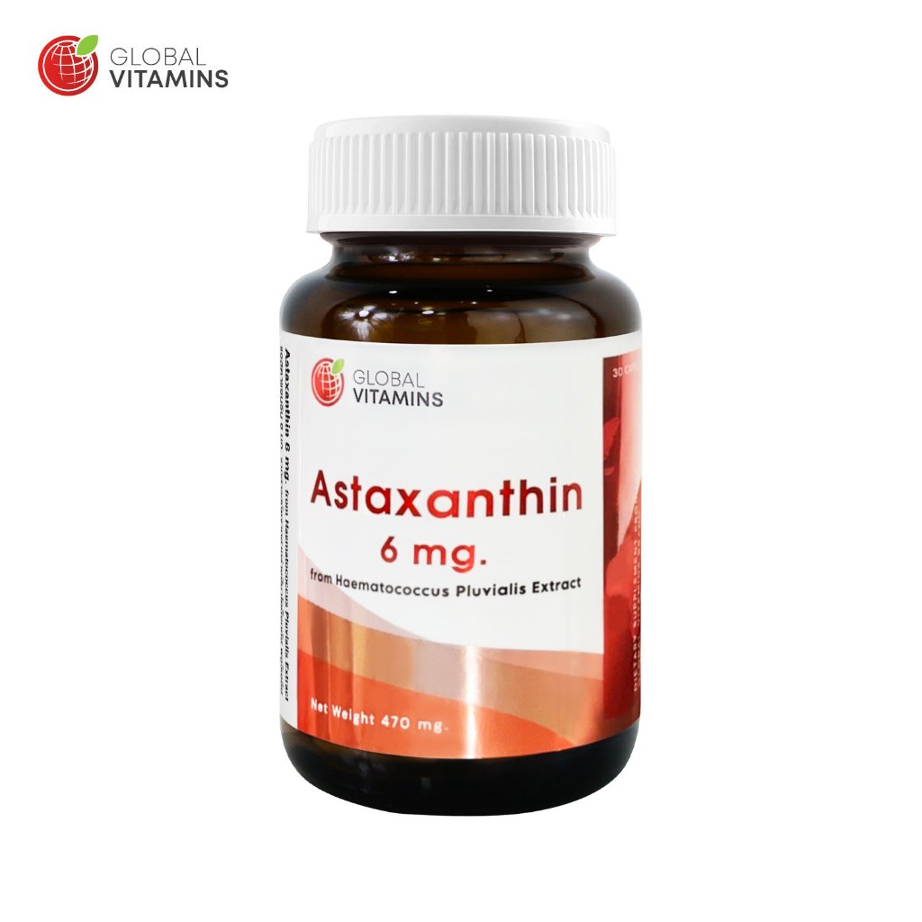 แอสตาแซนธิน 6 มก. x 1 ขวด โกลบอลวิตามิน Astaxanthin 6 mg. Global Vitamins