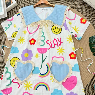 Dress ทรงปล่อยกระเป๋าหัวใจลายน่ารัก( Vp-กระเป๋าหัวใจ)