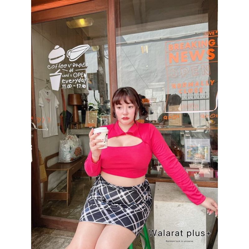 Walarat plus+เสื้อเอวลอยแขนยาวสาวอวบเซ็กซี่