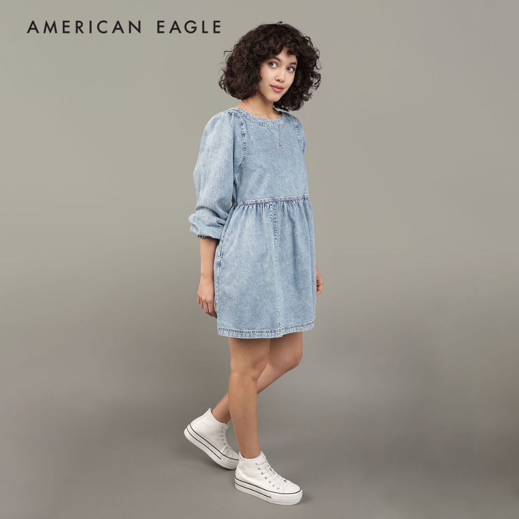 American Eagle Long-Sleeve Denim Mini Dress ชุดเดรส ผู้หญิง เดนิม แขนยาว มินิ (EWDR 039-7611-400)