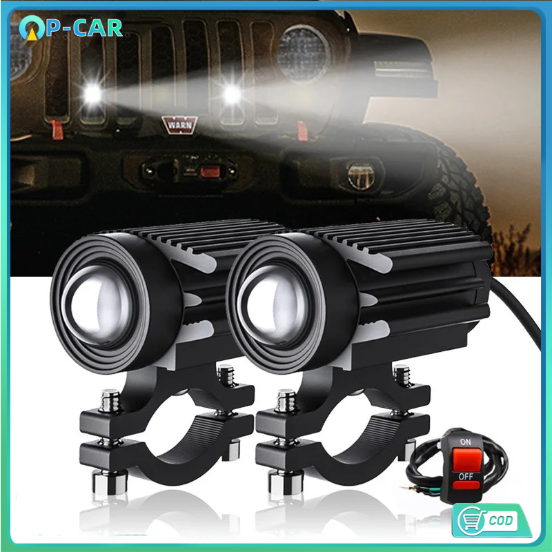 1 Pair Super Bright Tri-color Motorcycle LED External Headlight Car ATV Driving Foglight Auxiliary Spotlight
