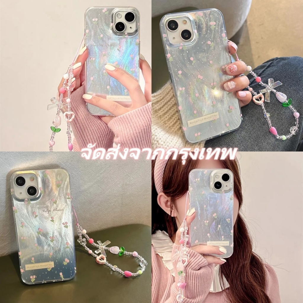 NEW เคสไอโฟน 15 14 13 12 Pro Max เคส for เคสไอโฟน11 รัดกุม ทิวลิป สายรัดโทรศัพท์มือถือ พกง่ายๆ การป้องกันการตก Case