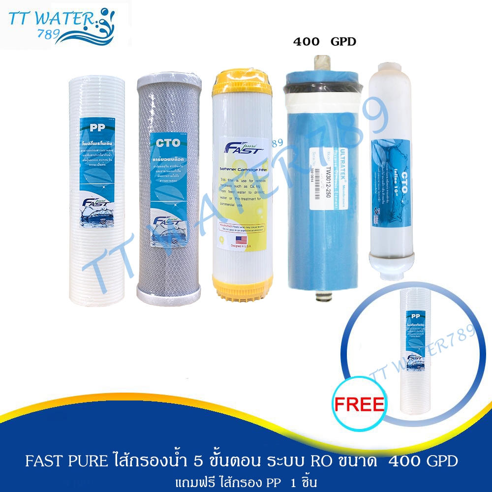 มาใหม่ ชุดไส้กรองน้ำ Fast pure 5 ขั้นตอน ระบบ RO 400 GPD แถมฟรี ไส้กรอง PP 1 ชิ้น