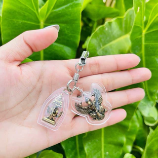 ชุดกลัดเลี่ยมใส พญาครุฑท้าวเวสสุวรรณ พร้อมแหนบเงิน แถมบทสวดธูปแดง