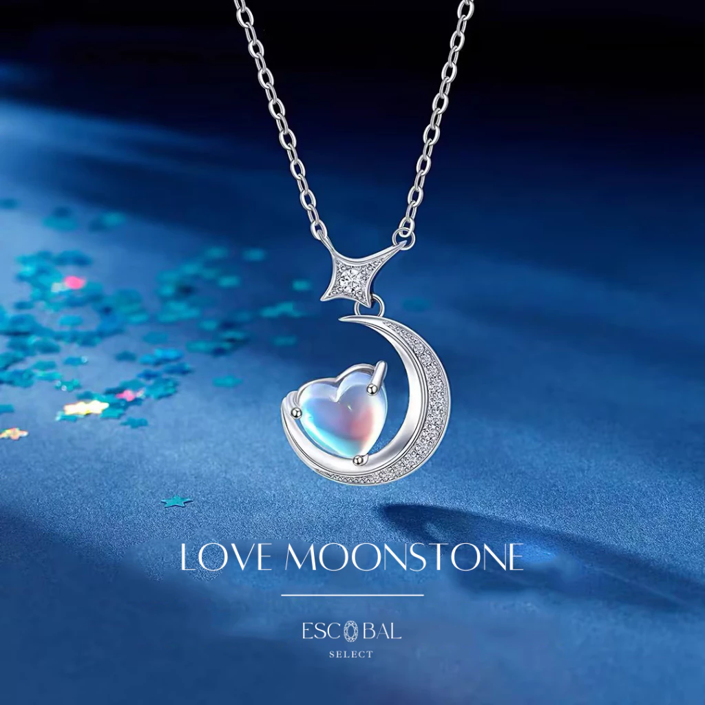ESCOBAL สร้อยคอเงิน Love Moonstone สร้อยคอเงิน925 สร้อยพลอย สร้อยแฟชั่น สวยหรูนำโชคลาภ วาเลนไทน์