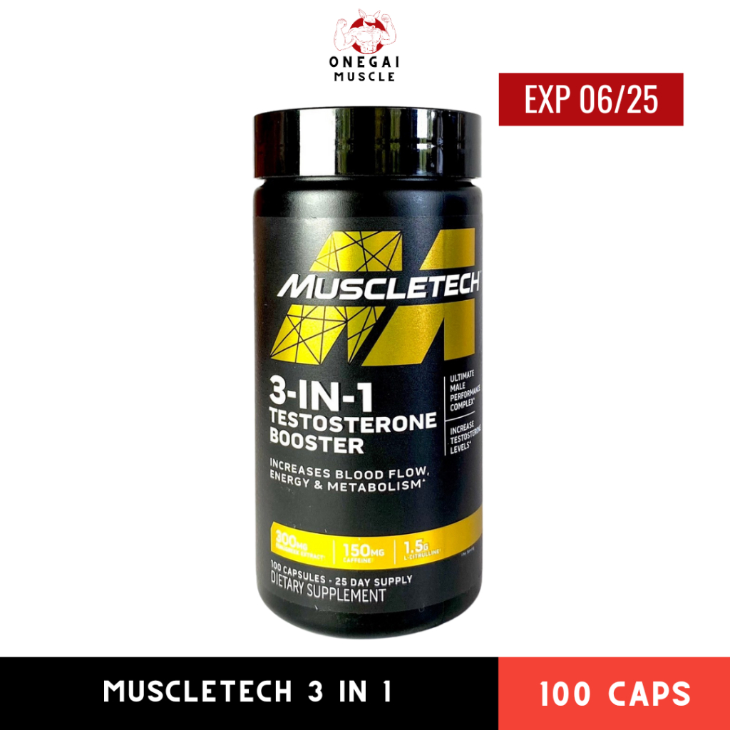 Muscletech 3-in-1 Testosterone Booster, 100 Capsules EXP 06/25