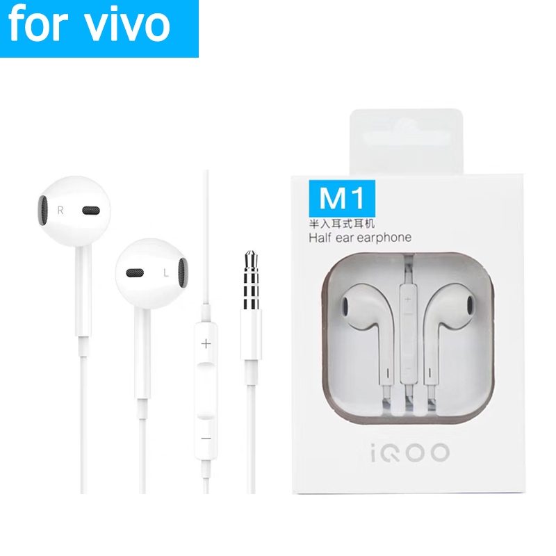 หูฟัง 3.5 มม. ปลั๊ก vivo ไมโครโฟนในตัว 100% เอฟเฟกต์เสียงแหลมและเบสที่ดี (พร้อมกล่อง)