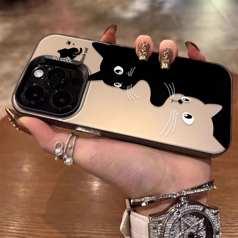 จัดส่งทันที เคสไอโฟน11/13/14/15/16 Pro Max แมวดำน่ารัก shockproof Matte Case For iPhone 11,12,13,14,16,13PM,15PM,16PM