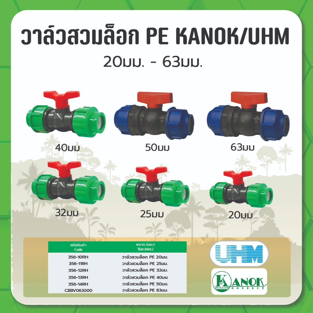 วาล์วสวมล็อค PE PN10 วาล์วสวม วาล์วท่อ PE ขนาด 20มม. / 25มม. / 32มม. / 40มม. / 50มม. และ 63มม.