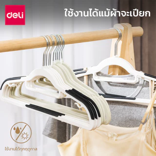 Deli ไม้แขวนผ้า ไม่แขวนเสื้อ มีแถบกันลื่น พลาสติก อย่างดี แข็งแรงใช้งานได้ยาวนาน สีขาว มินิมอล Clothes hanger