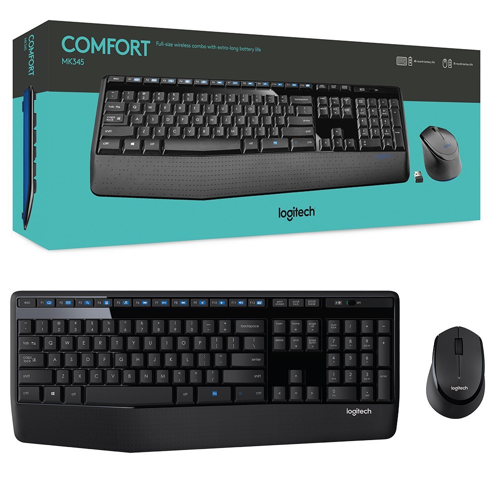KEYBOARD & MOUSE (คีย์บอร์ดและเมาส์ไร้สาย) LOGITECH MK345 WIRELESS (BLACK) สินค้าประกัน 1 ปี