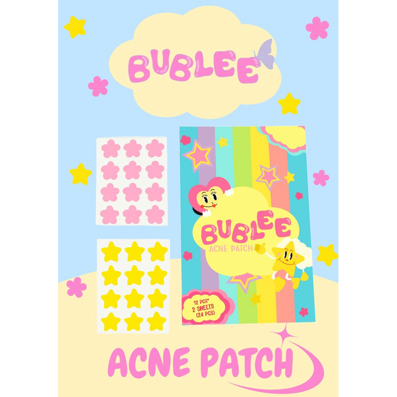 Bublee Acne patch 24 dots แผ่นแปะสิว Hydrocolloid รูปดาว รูปดอกไม้