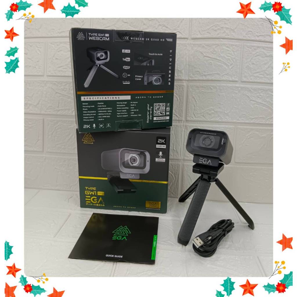 EGA TYPE GW1 Pro Webcam 2K Quad HD โฟกัสอัตโนมัติ พร้อมไมโครโฟนตัดเสียงรบกวน ของแท้ รับประกัน 2 ปี