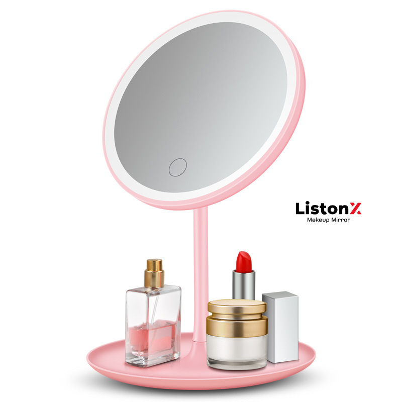 ListonX กระจกแต่งหน้าทรงกลมมีไฟ LED | Circular Lighted Makeup Mirror | กระจกแต่งหน้าพกพา | กระจกแต่งหน้าแบบตั้งโต๊ะ