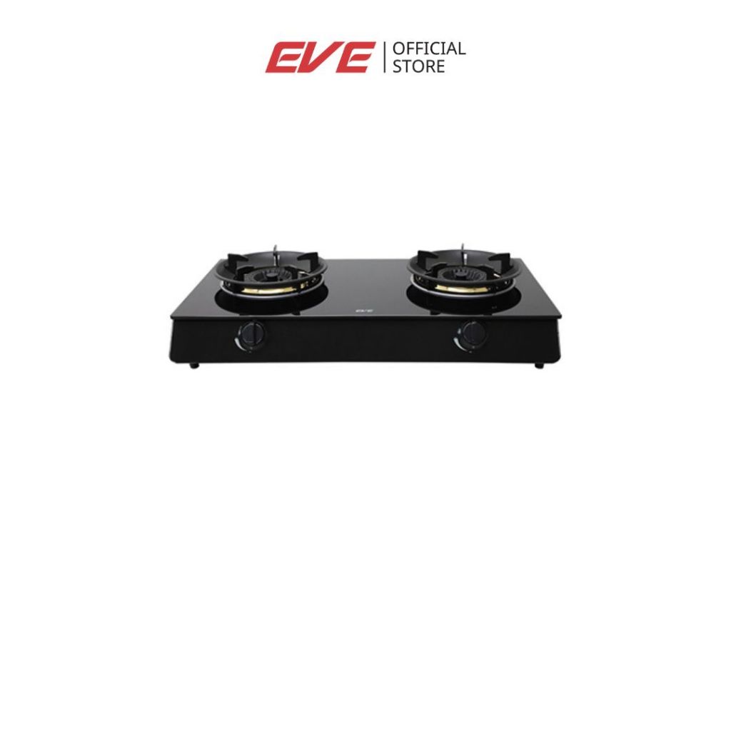 EVE เตาแก๊สตั้งโต๊ะ 2 หัวคู่ หน้าเตากระจกนิรภัยสีดำ HP75-2WK/FGB