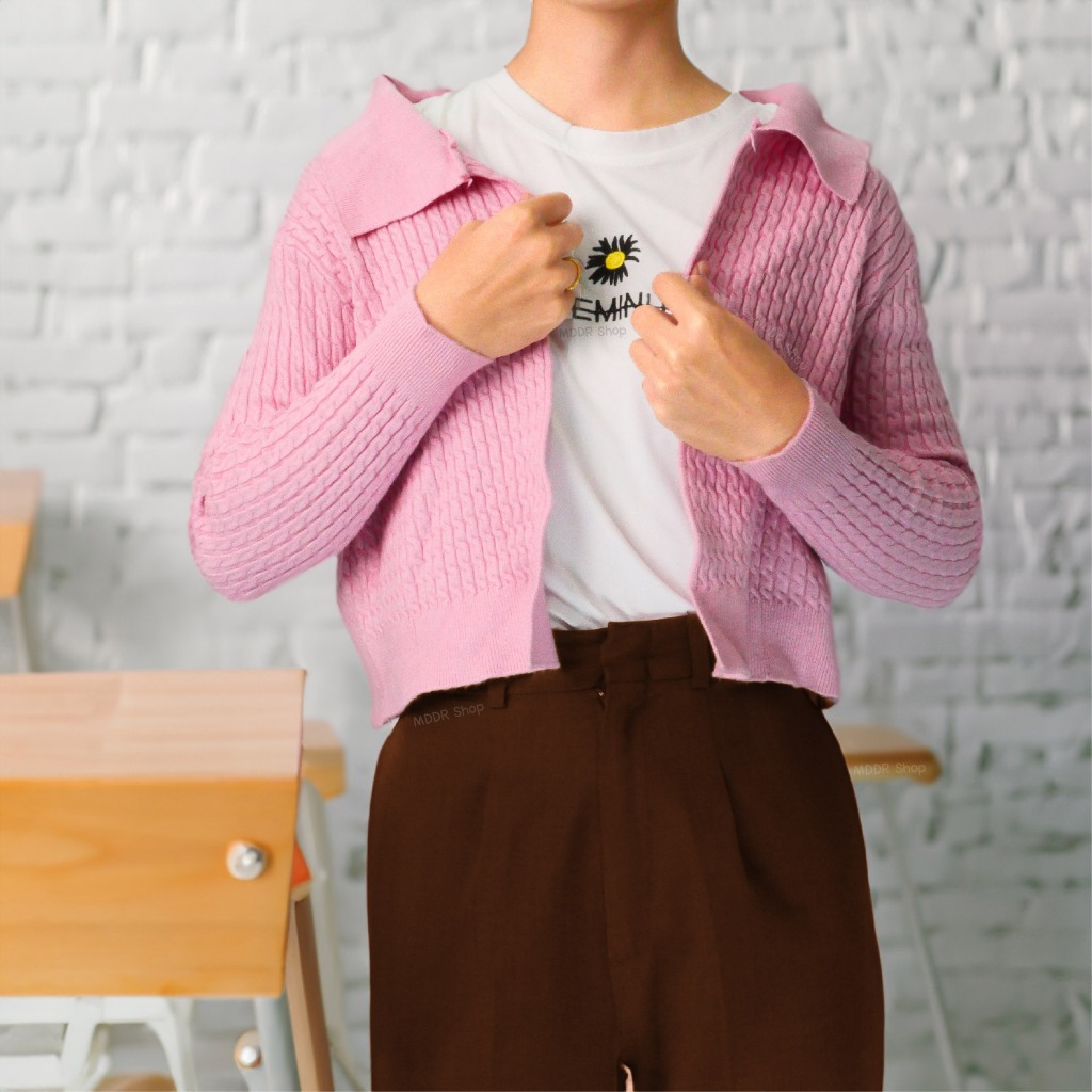 เสื้อไหมพรหมแขนยาวคอปกสีพื้น รหัส 404-405