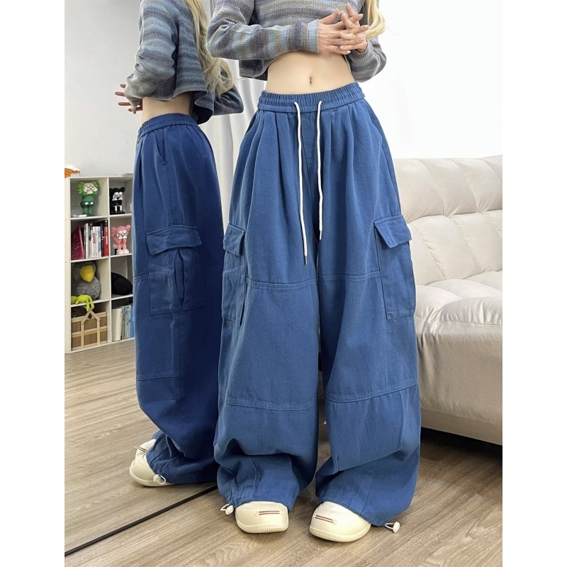 S~5XL กางเกงคาร์โก้ กางเกงทรงหลวม ใส่เชือกที่เอว ใส่ได้ทั้งจั๊มเเละไม่จั๊ม ผ้ายีนส์สีสวย #150185