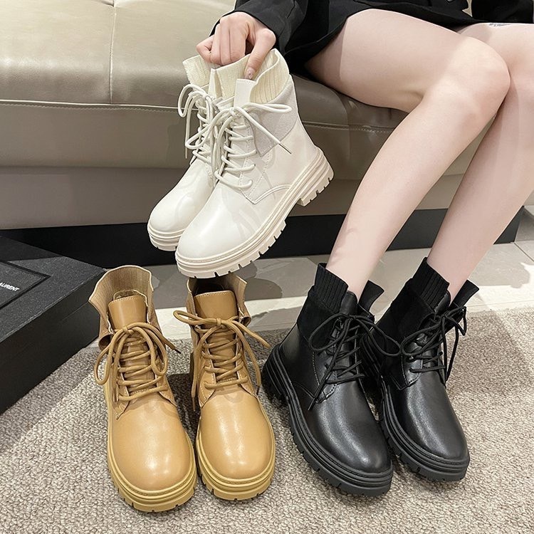 ใหม่แฟชั่นผู้หญิง รองเท้าบูทหุ้มข้อสูง ดีไซน์สวยเก๋ พื้นหนา มี3สี CVS071-195