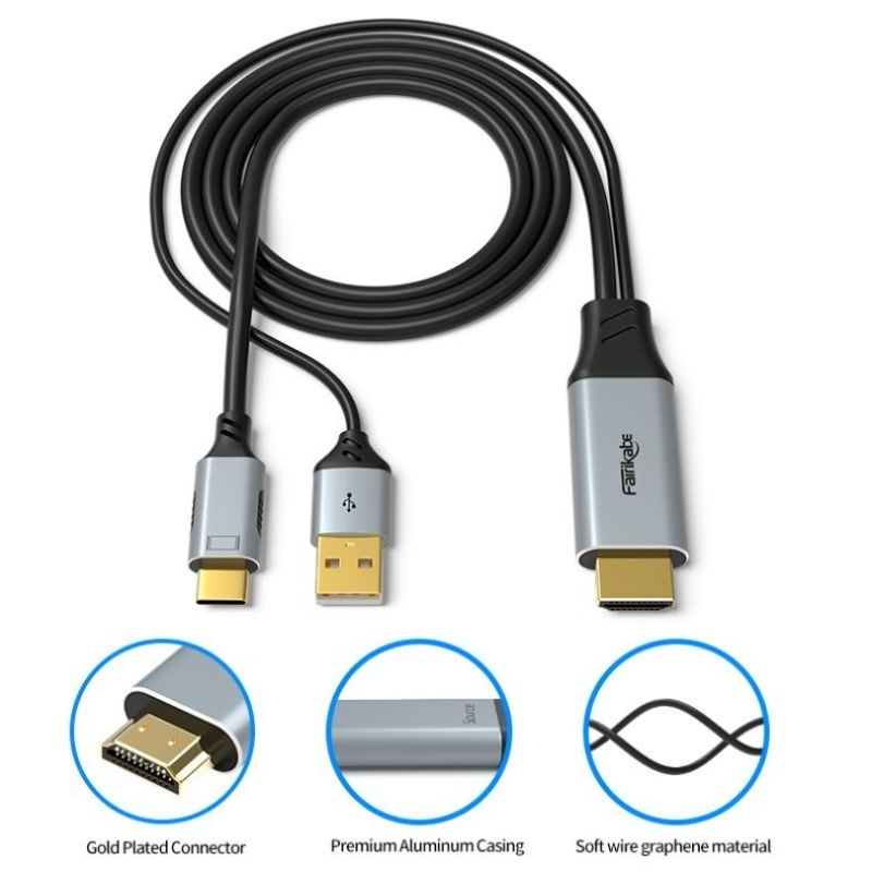 hdmi to type c  มือสอง ยาว 2 เมตร (ต่อตรง กับ แว่น xreal air ได้)