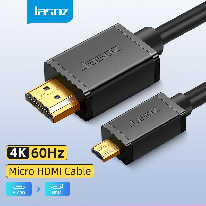 COD Jasoz สาย HDMI Micro to HDMI เป็นสาย 4K 60HZ สายวิดีโอ UHD สําหรับกล้องแท็บเล็ต แล็ปท็อป ทีวี PS5 จอภาพ โปรเจคเตอร์