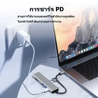 อะแดปเตอร์ฮับ Type C 7-in-1 HUB เป็น USB 3.0 + USB + HDMI 4K + USB-C + PD + เครื่องอ่านการ์ด SD / TF