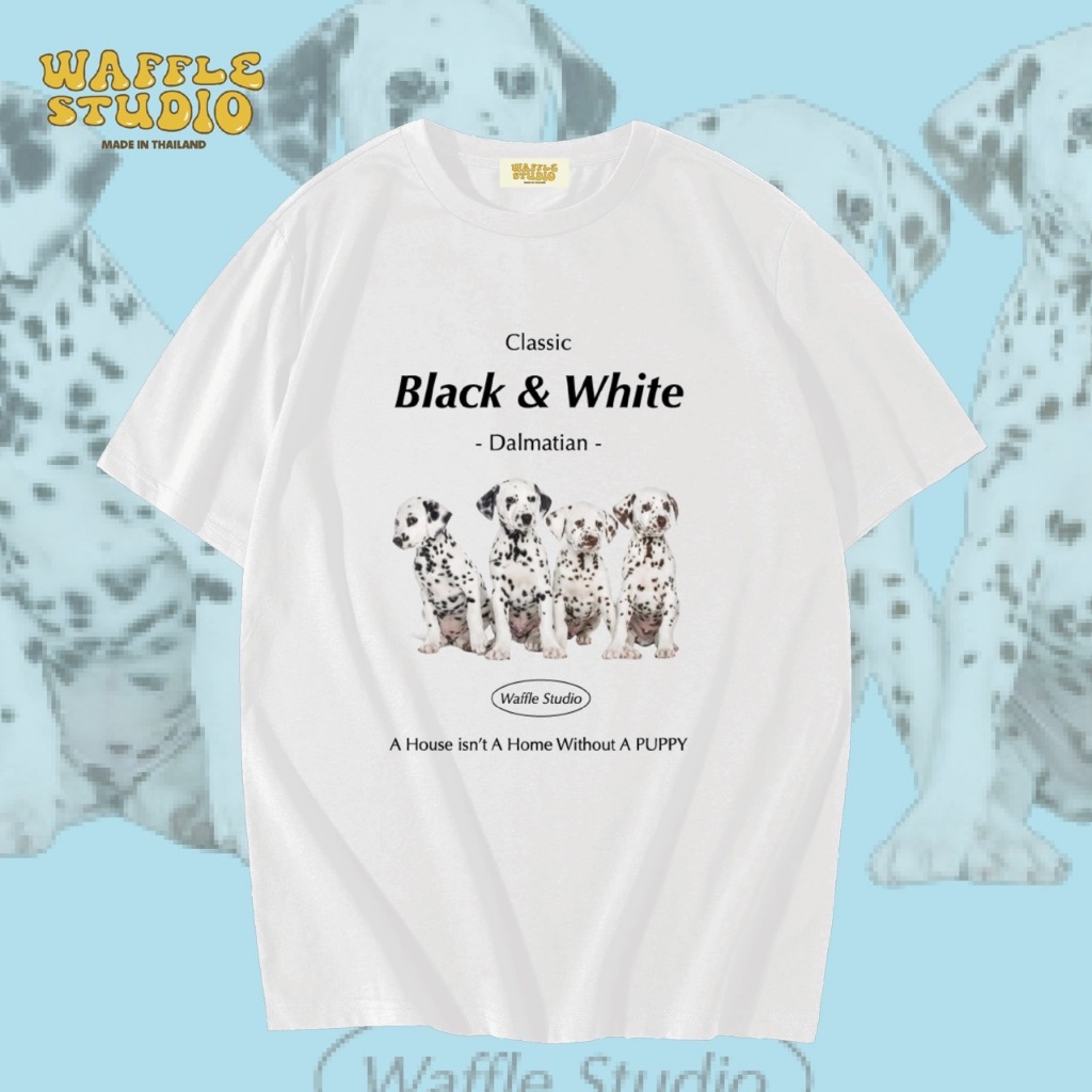[ ส่งฟรี ] WS0159 เสื้อยืดโอเวอร์ไซส์ เสื้อยืดเกาหลี ผ้าคอตตอน100% เสื้อยืด ดัมเมเชียล ทาสหมา WAFFLE STUDIO