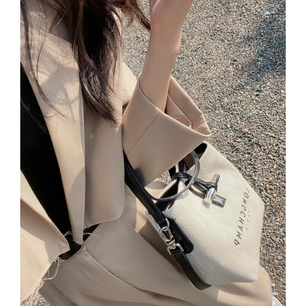 Longchamp roseau bucket bag canvas handbag แท้ กระเป๋าทรงถัง ผ้าใบ กระเป๋าถือ shoulder bag crossbody bags women