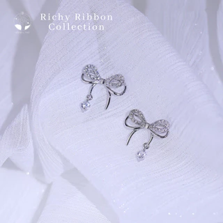 MNL💗ต่างหูแบบแป้น Richy Ribbon รูปโบ เครื่องประดับแฟชั่น เงินแท้ ผู้หญิง ใส่ออกงาน ใส่เที่ยว ได้ทุกวัน ของขวัญ