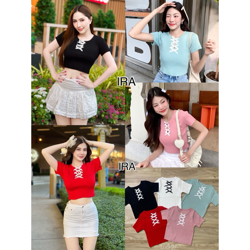 BY IRA Margaret top พร้อมส่ง เสื้อยืดแขนสั้น ดีเทลประดับโบว์ แฟชั่นฤดูร้อน สําหรับผู้หญิง